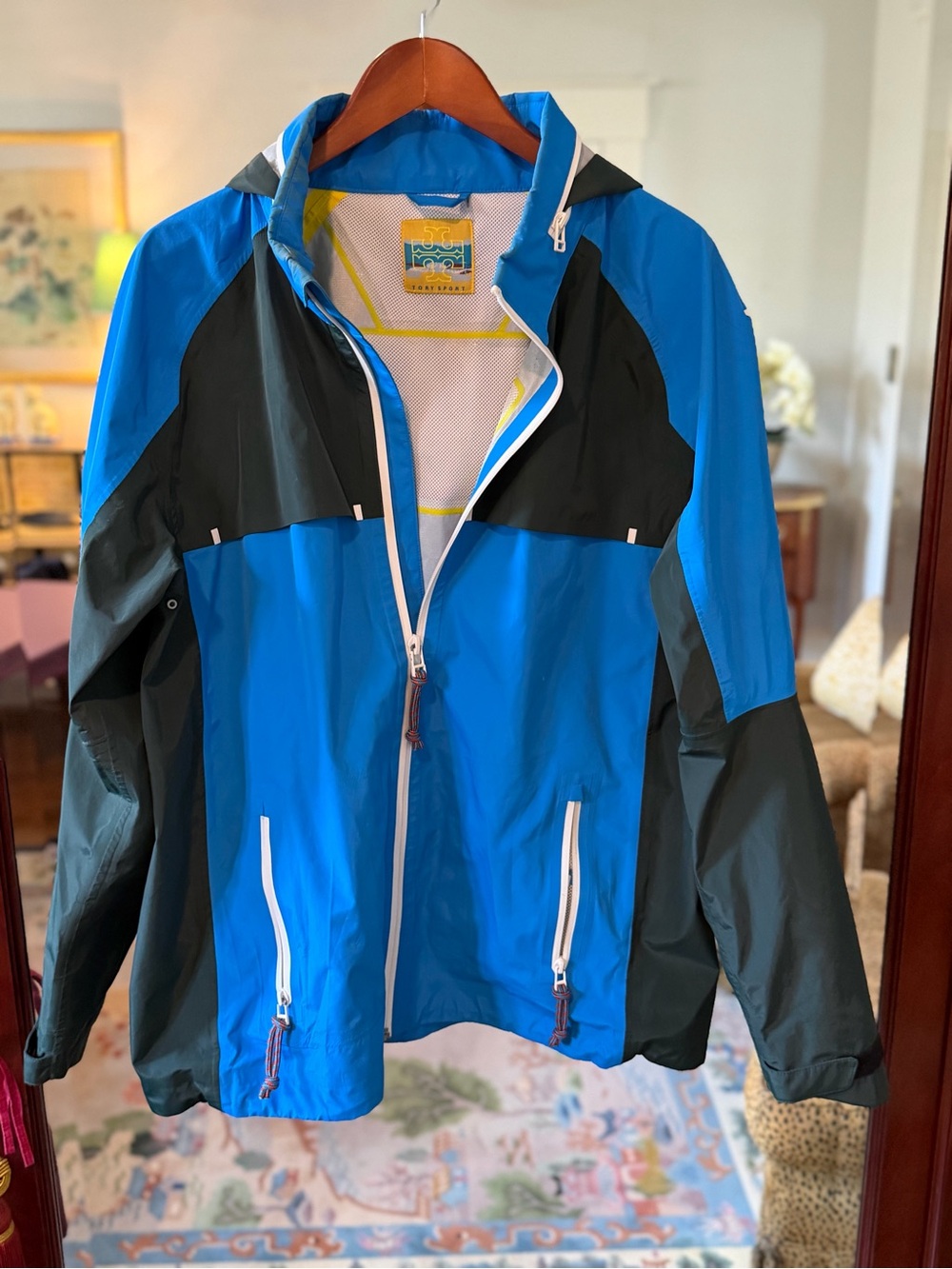 Tory Sport Blue and Black Hooded Rain Jacket